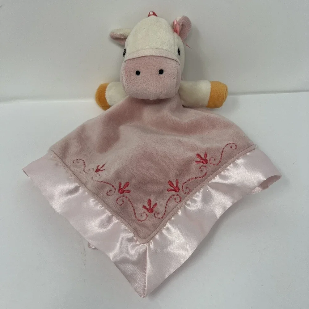 Nurture Security Lovey Pink Cow Plush Stuffed‎ Animal Soft Satin lovies 13 x 14